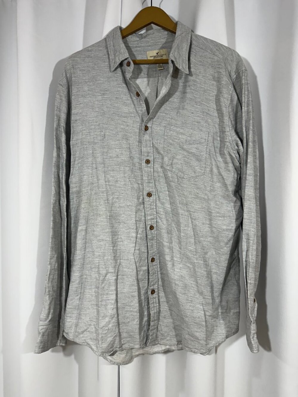 American Eagle Seriously Soft XL Button Front Shirt Gray Classic Fit Long Sleeve